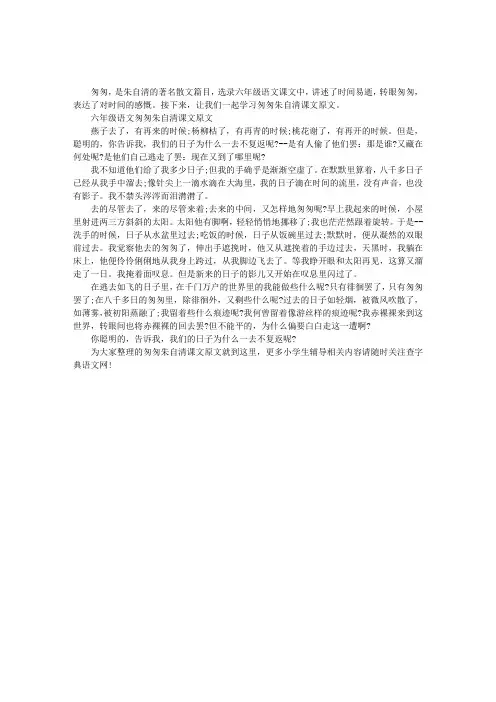 六年级语文匆匆朱自清课文原文