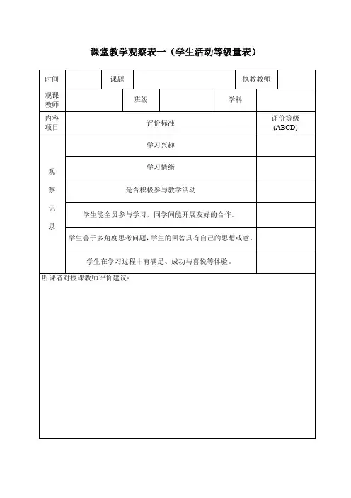 英语观课量表