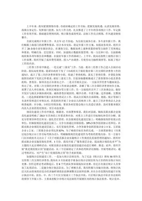 统计局上半年工作总结及三季度工作安排 