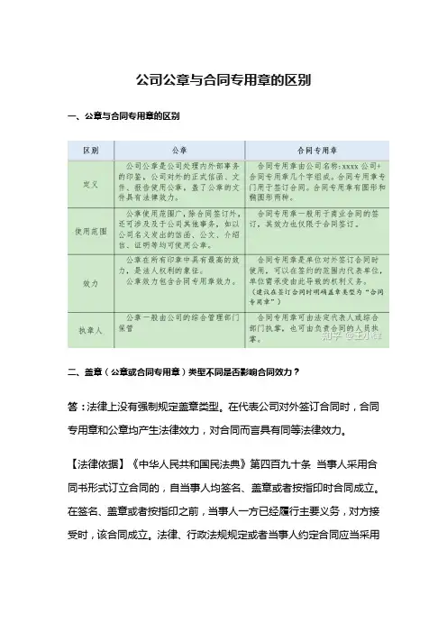 公司公章与合同专用章的区别