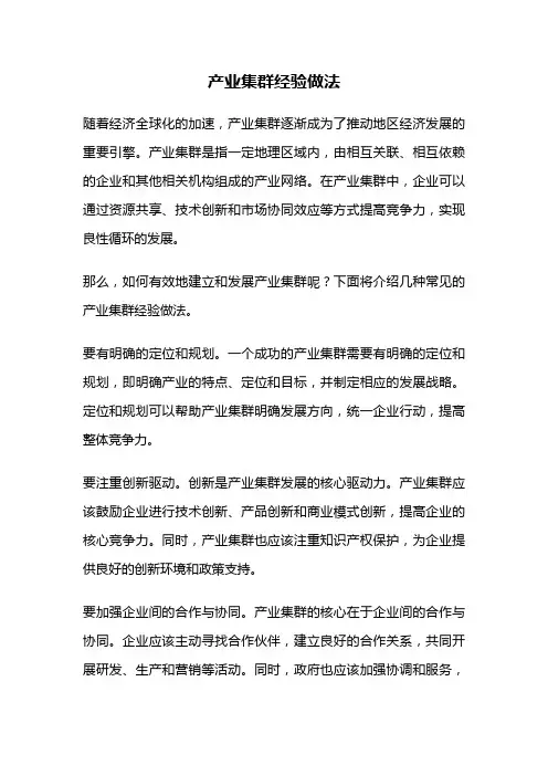 产业集群经验做法