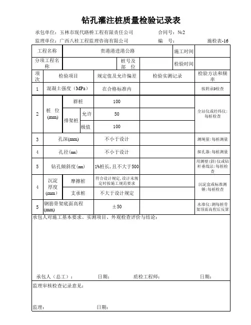 施检表-16(钻孔灌注桩质量检验记录表)