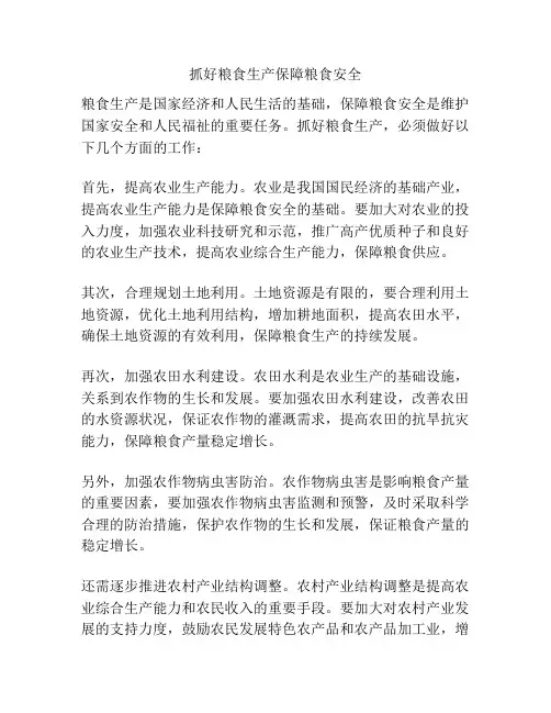 抓好粮食生产保障粮食安全