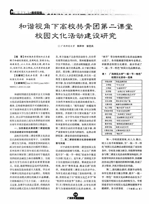 和谐视角下高校共青团第二课堂校园文化活动建设研究
