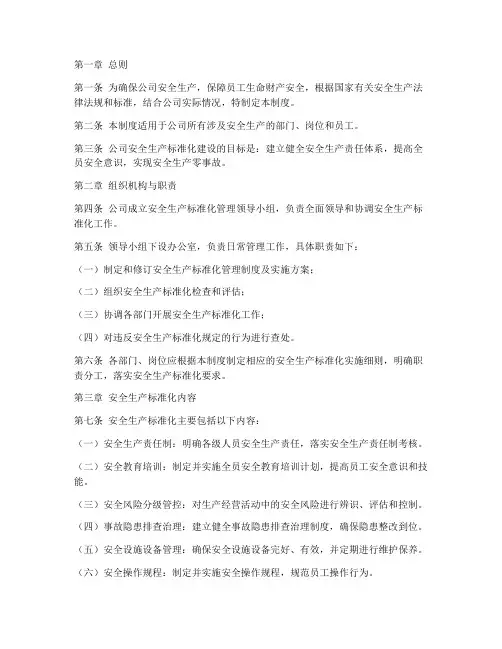 矿业公司安全生产标准化管理制度