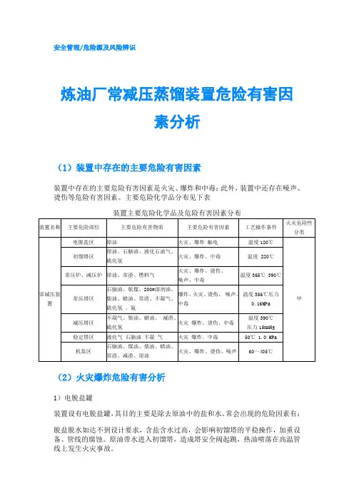 炼油厂常减压蒸馏装置危险有害因素分析
