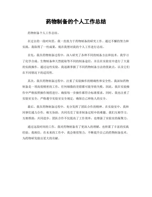 药物制备的个人工作总结