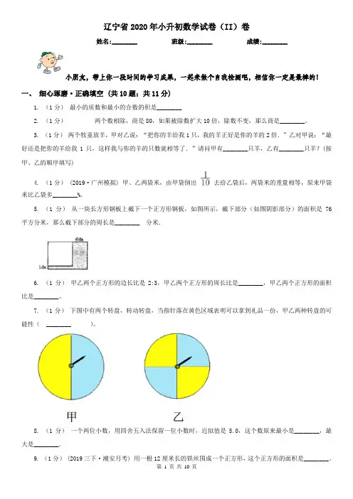 辽宁省2020年小升初数学试卷(II)卷