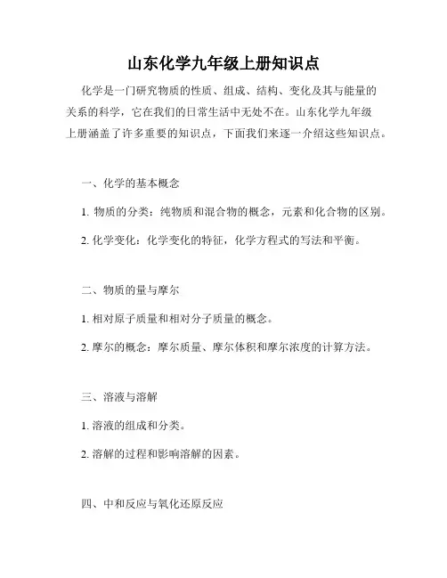 山东化学九年级上册知识点