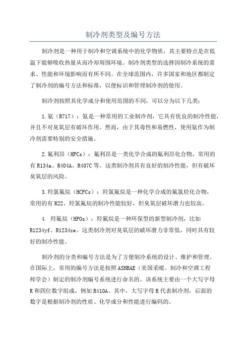 制冷剂类型及编号方法