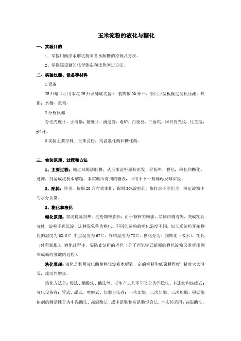 玉米淀粉的液化与糖化