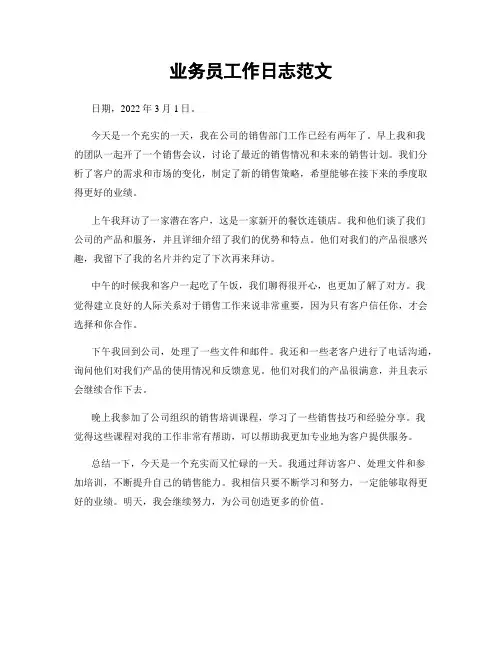 业务员工作日志范文
