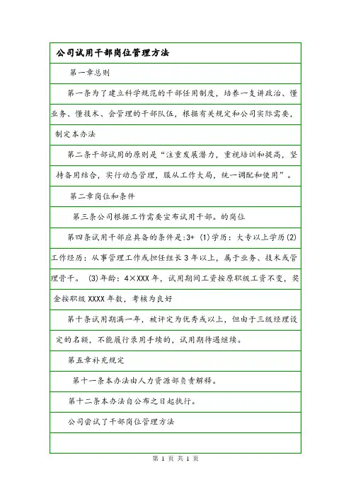 公司试用干部岗位管理方法.doc