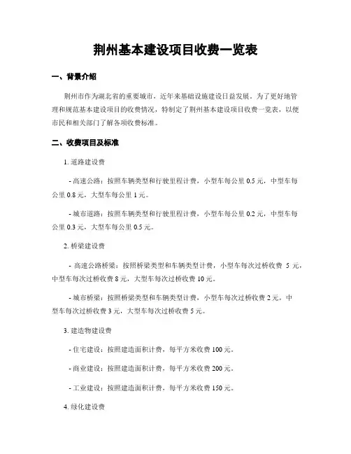 荆州基本建设项目收费一览表