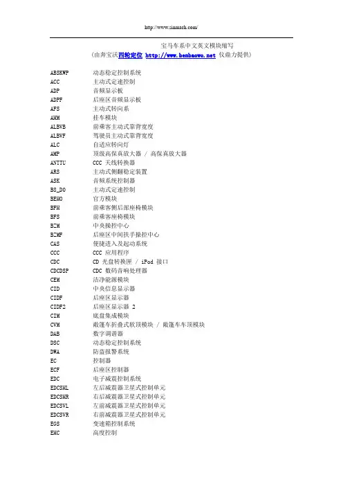 宝马车系中文英文模块缩写