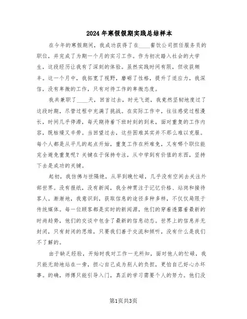 2024年寒假假期实践总结样本（二篇）