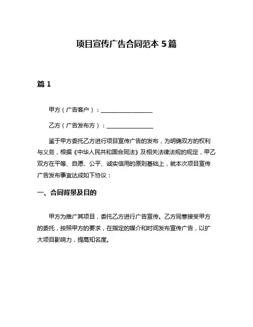 项目宣传广告合同范本5篇