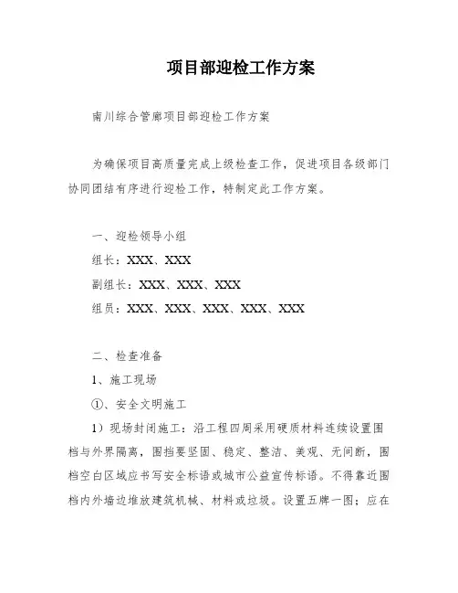 项目部迎检工作方案