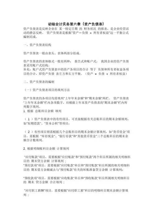初级会计实务第六章(资产负债表)