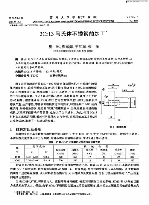 3Cr13马氏体不锈钢的加工