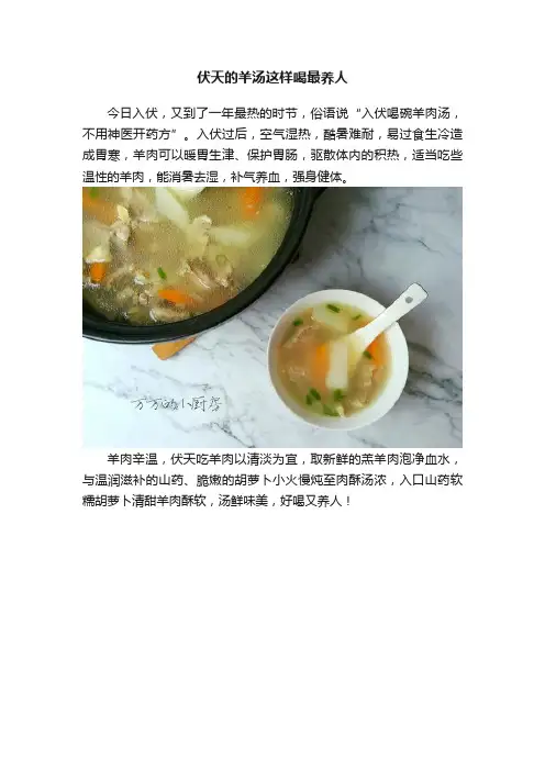 伏天的羊汤这样喝最养人