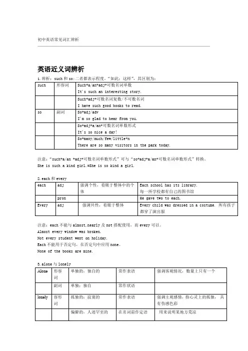 初中英语常见词汇辨析