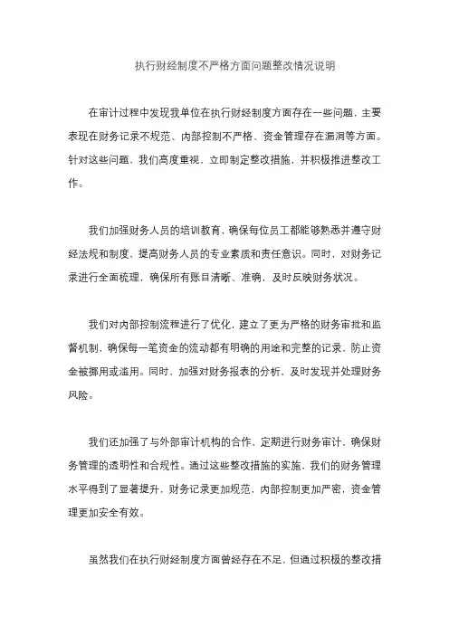 执行财经制度不严格方面问题整改情况说明