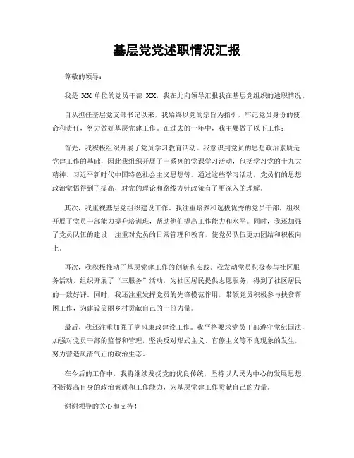 基层党党述职情况汇报