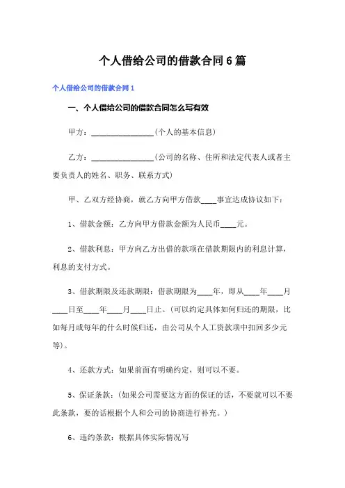 个人借给公司的借款合同6篇