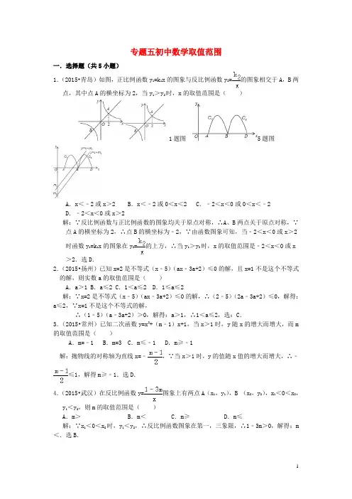 2016届中考数学专题复习专题五取值范围探究测试题