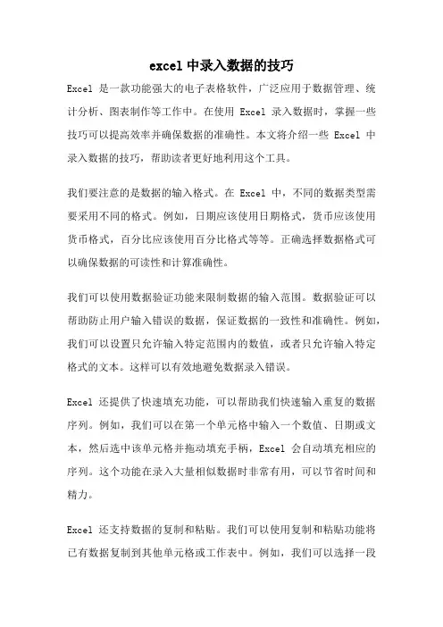 excel中录入数据的技巧