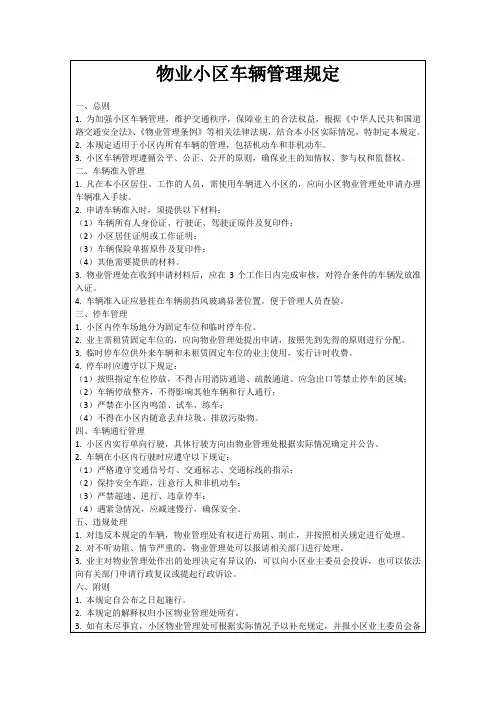 物业小区车辆管理规定
