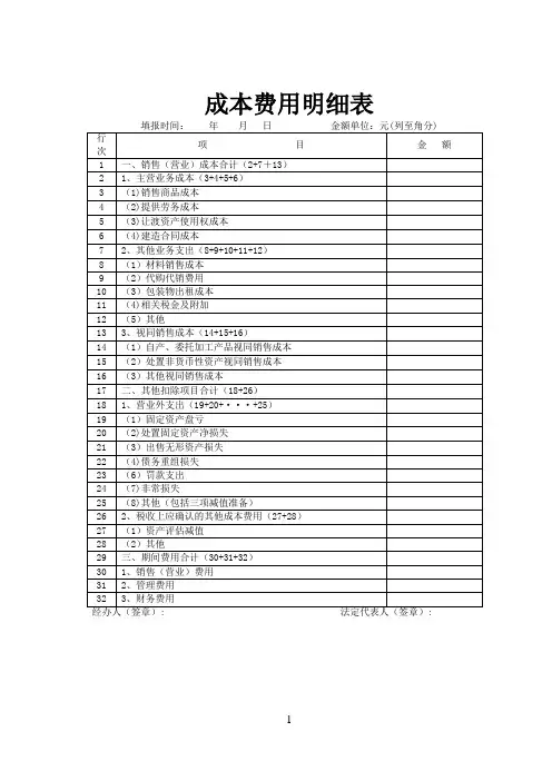 成本费用明细表
