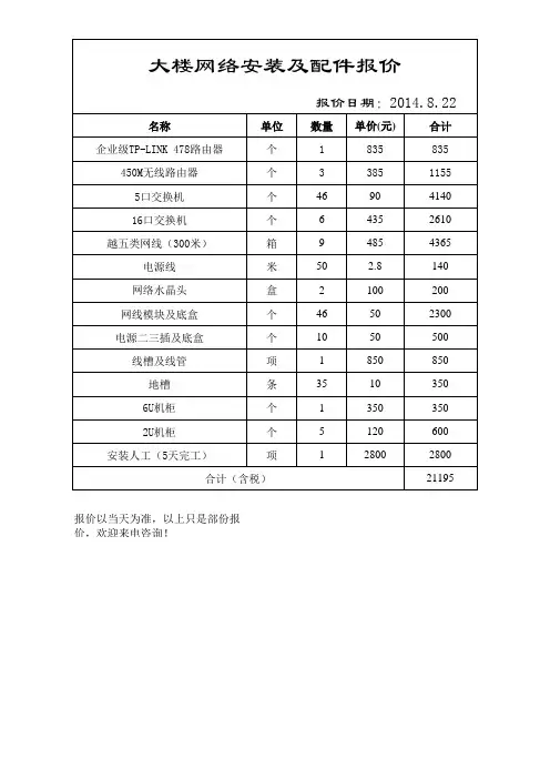 网络安装报价清单