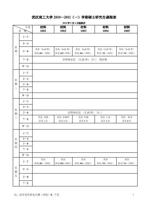 2010-2011(1)2010级全日制学术型硕士研究生公共课课表(马区)201082511138569