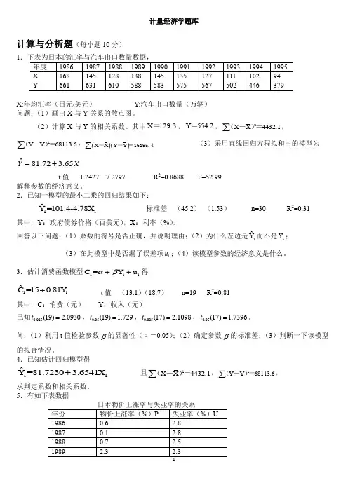 计量经济学题库(超完整版)及答案.详解