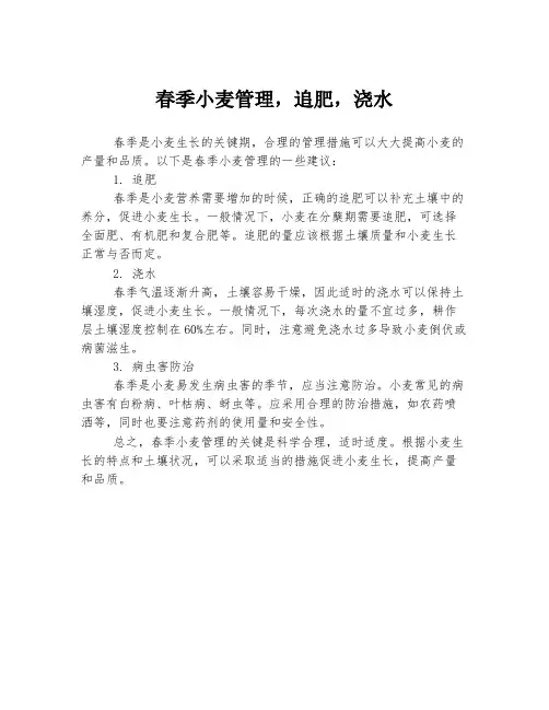 春季小麦管理,追肥,浇水