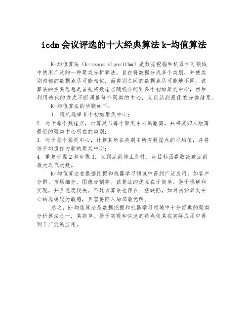 icdm会议评选的十大经典算法k-均值算法