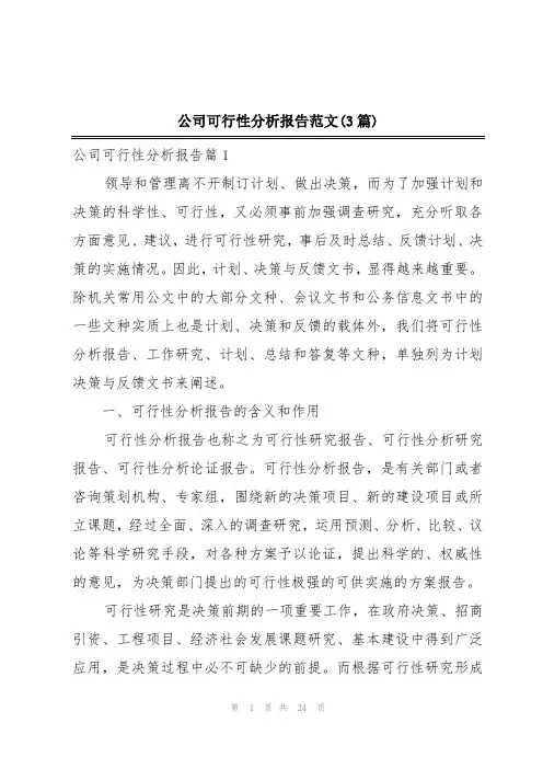 公司可行性分析报告范文(3篇)