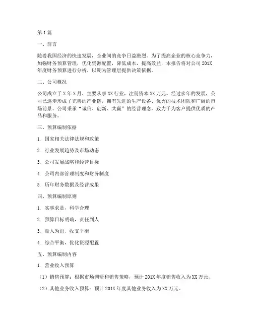 财务分析预算报告(3篇)