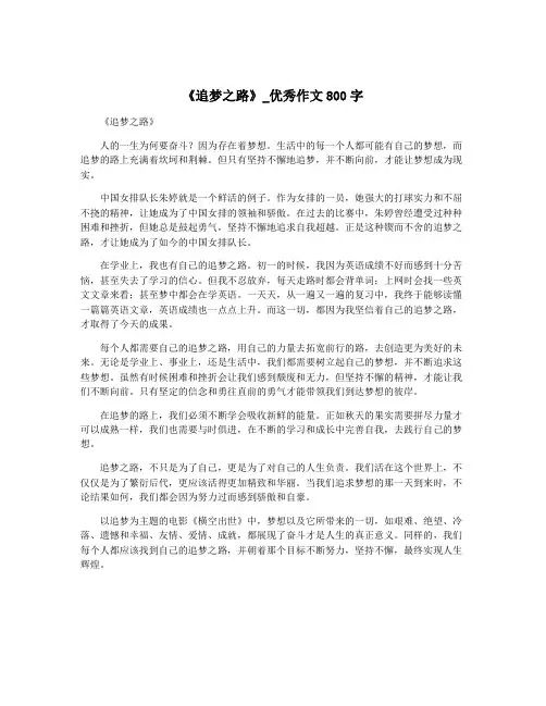 《追梦之路》_优秀作文800字