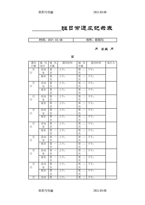 幼儿园日常通风记录表之欧阳与创编