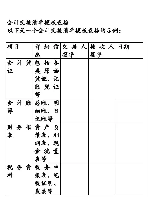会计交接清单模板表格