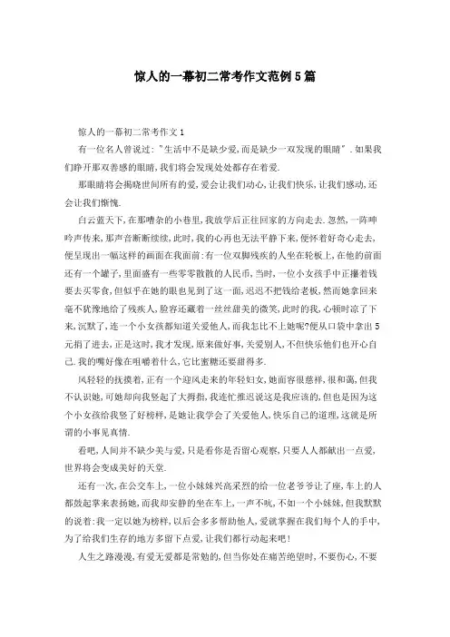 惊人的一幕初二常考作文范例5篇