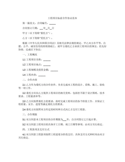 工程项目标前合作协议范本