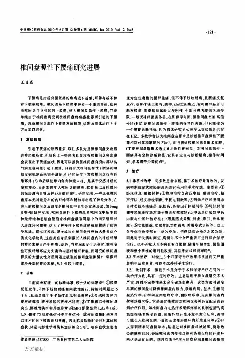 椎间盘源性下腰痛研究进展