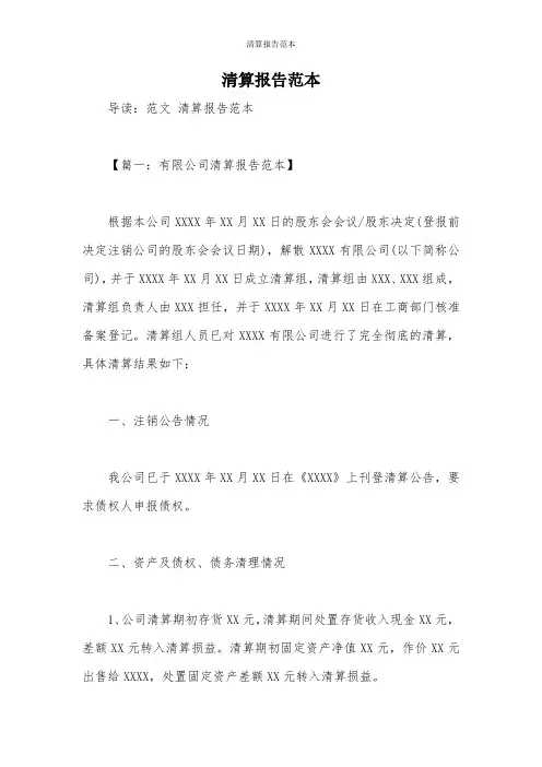 清算报告范本