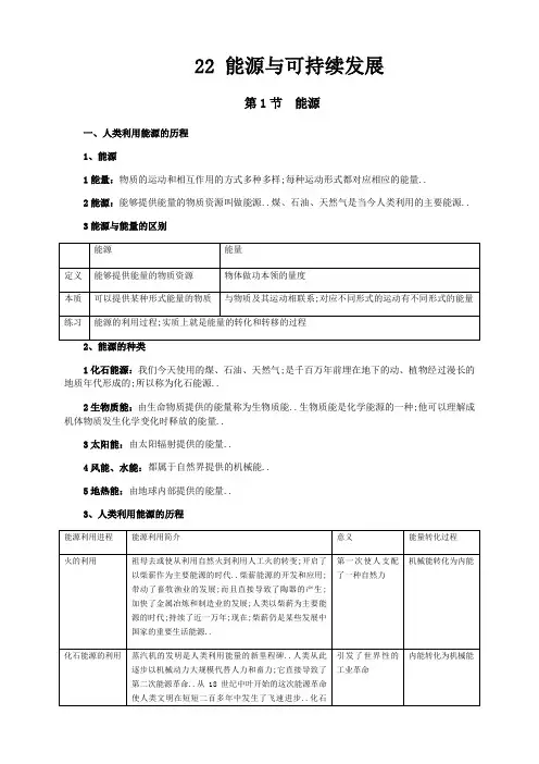 新人教版九年级物理能源与可持续发展知识点全面总结