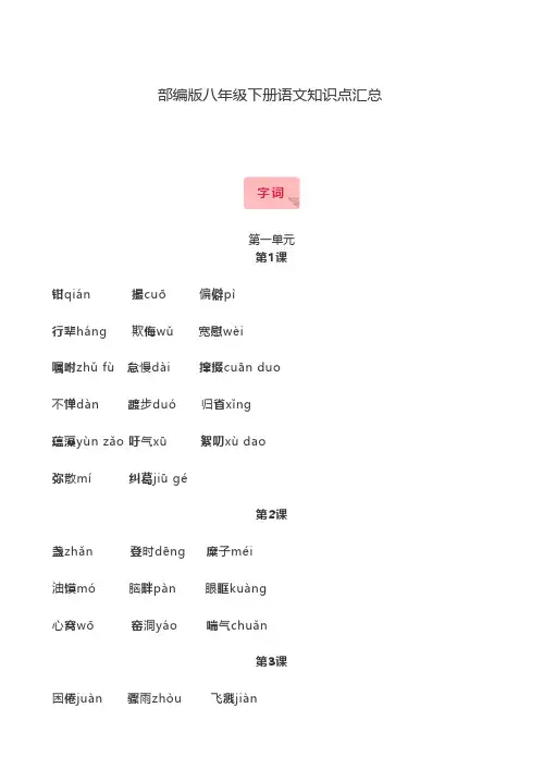 【推荐】部编版八年级下册语文知识点汇总
