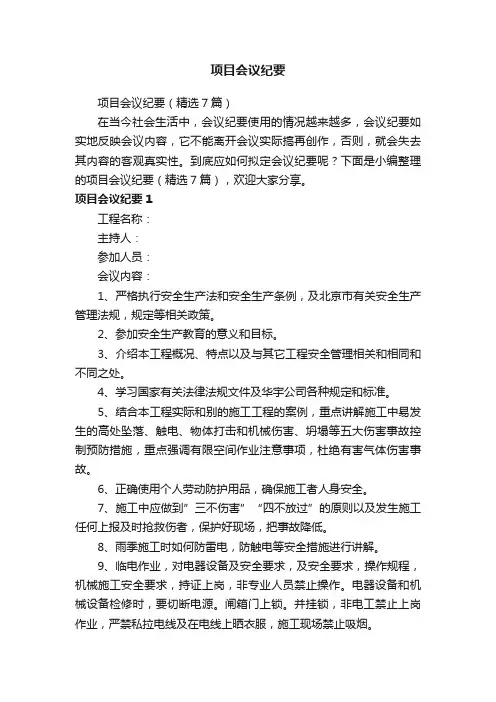 项目会议纪要（精选7篇）